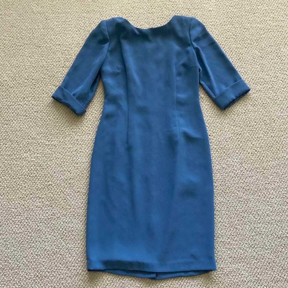 Diana Morgan Vintage Business Formal Blue Midi Dress Shoulder Pads 1990s 4 EUC